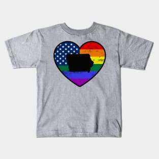 Iowa United States Gay Pride Flag Heart Kids T-Shirt